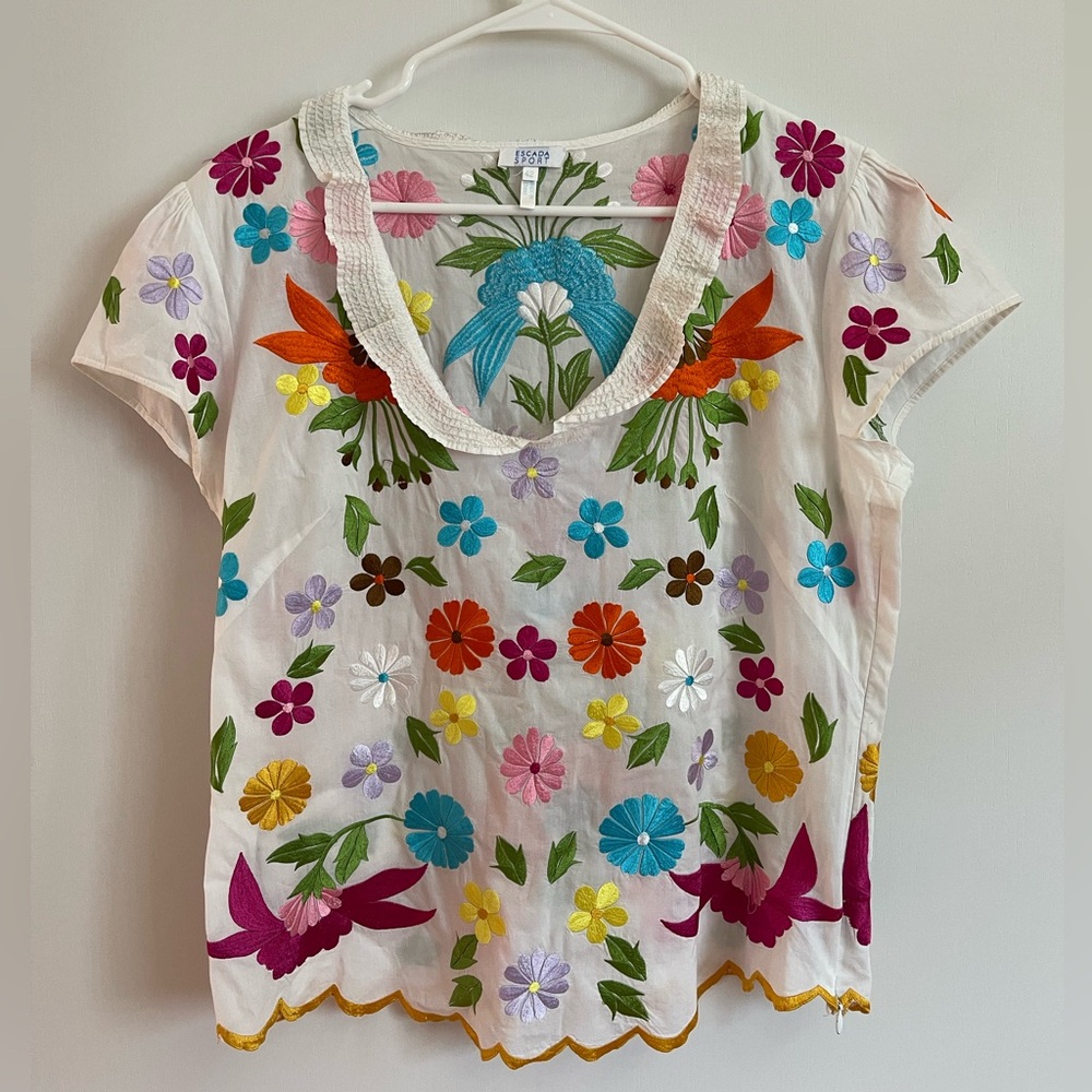 Vintage embroidered Escada Sport cotton blouse | Size L